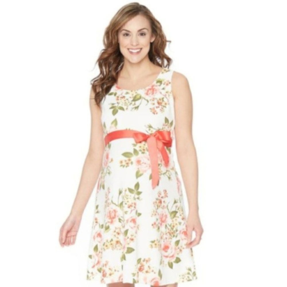 Oh Baby by Motherhood Maternity White Orange Floral Sleeveless Dress Sz L New